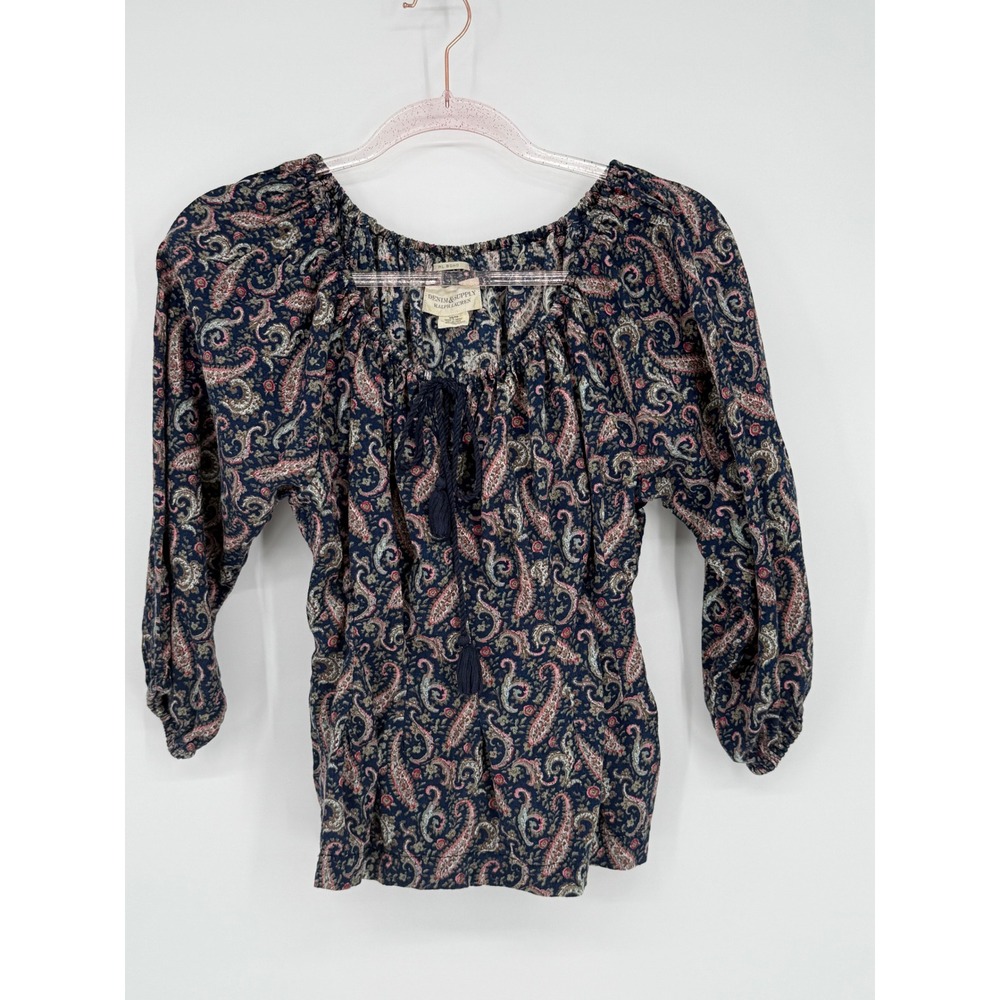 Denim & Supply Ralph Lauren Sz XS Navy Paisley 3/4 Sleeve Blouse Womens Boho